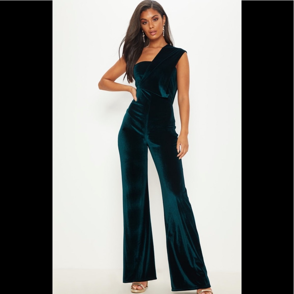 PLT Velvet Drape One Shoulder Jumpsuit